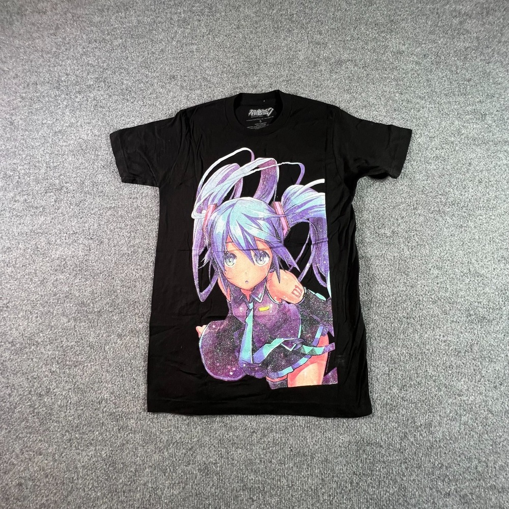 Hatsune Miku Glitter T-Shirt Men's S Black Short Sleeve Anime Manga Graphic Tee